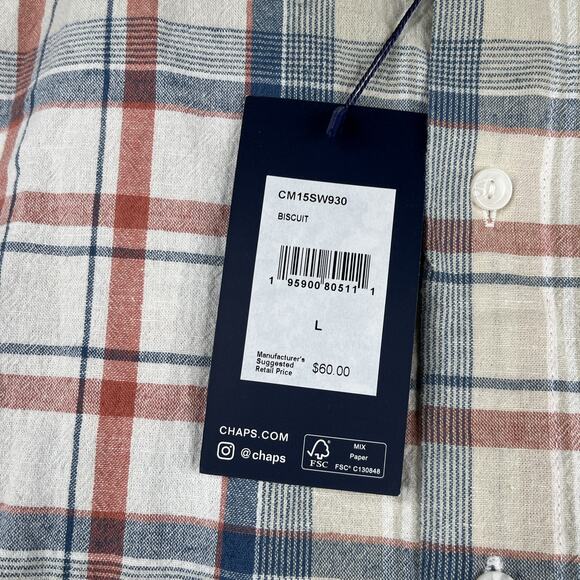 Chaps Seacoast Wash Shirt Large Colorful Plaid Button Up Short Sleeve New NWT - Picture 4 of 10